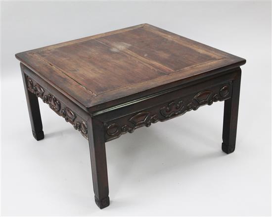 An early 20th century Chinese huali wood occasional table, W.2ft 6in. D.2ft 6in. H.1ft 6in.